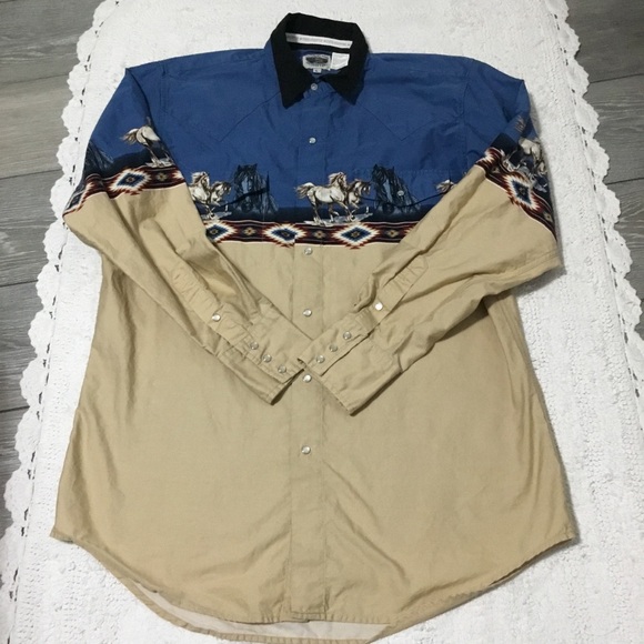 Vintage CUMBERLAND OUTFITTERS Western Horse Pearl Snap Button Long Sleev… - Picture 9 of 13